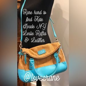Kate Spade Woven Raffia-& Leather Leslie Fold Over Satchel